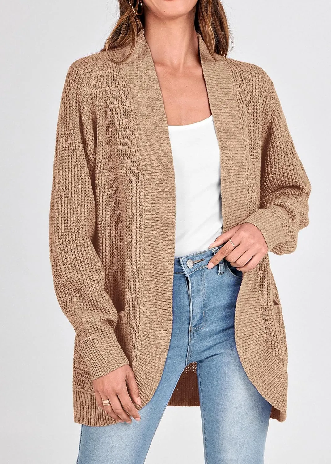 KIRUNDO Cardigan Sweaters for Women 2024 Fall Open Front Long Sleeve Loose Lightweight Knit Sweater Coat with Pockets
