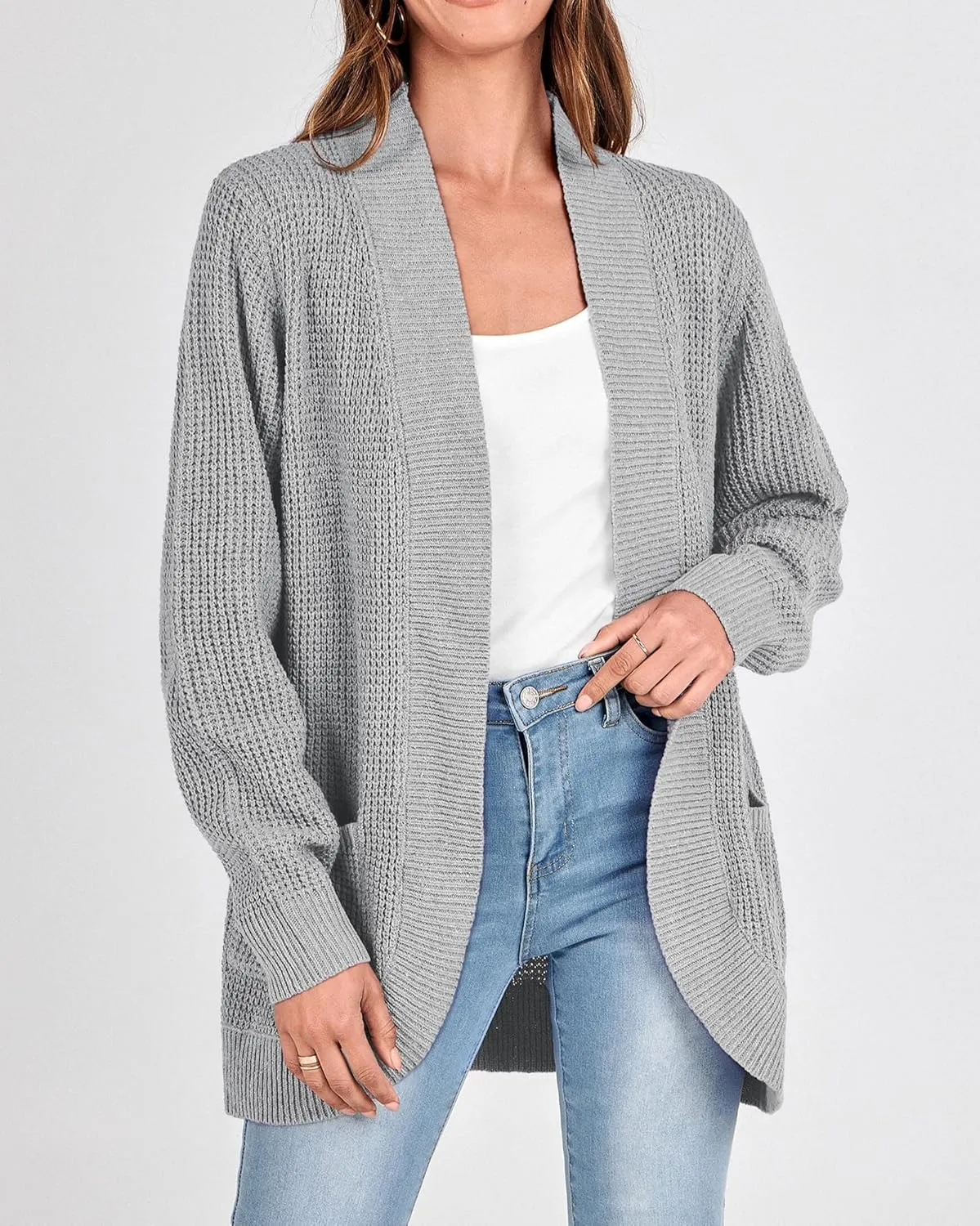 KIRUNDO Cardigan Sweaters for Women 2024 Fall Open Front Long Sleeve Loose Lightweight Knit Sweater Coat with Pockets