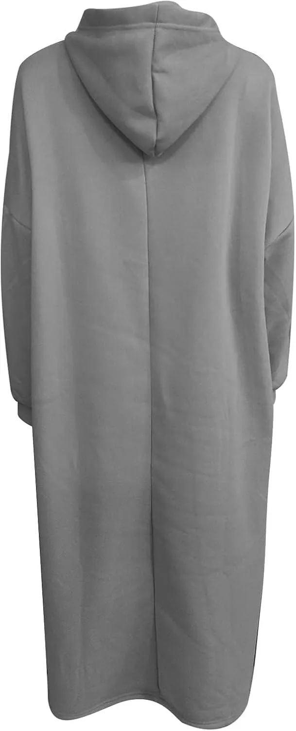 Kubbon Women's Pullover Hoodie Fleece Hooded Sweatshirt Maxi Dress Baggy Loose Long Sleeve Tops Plus Size Business Shirts