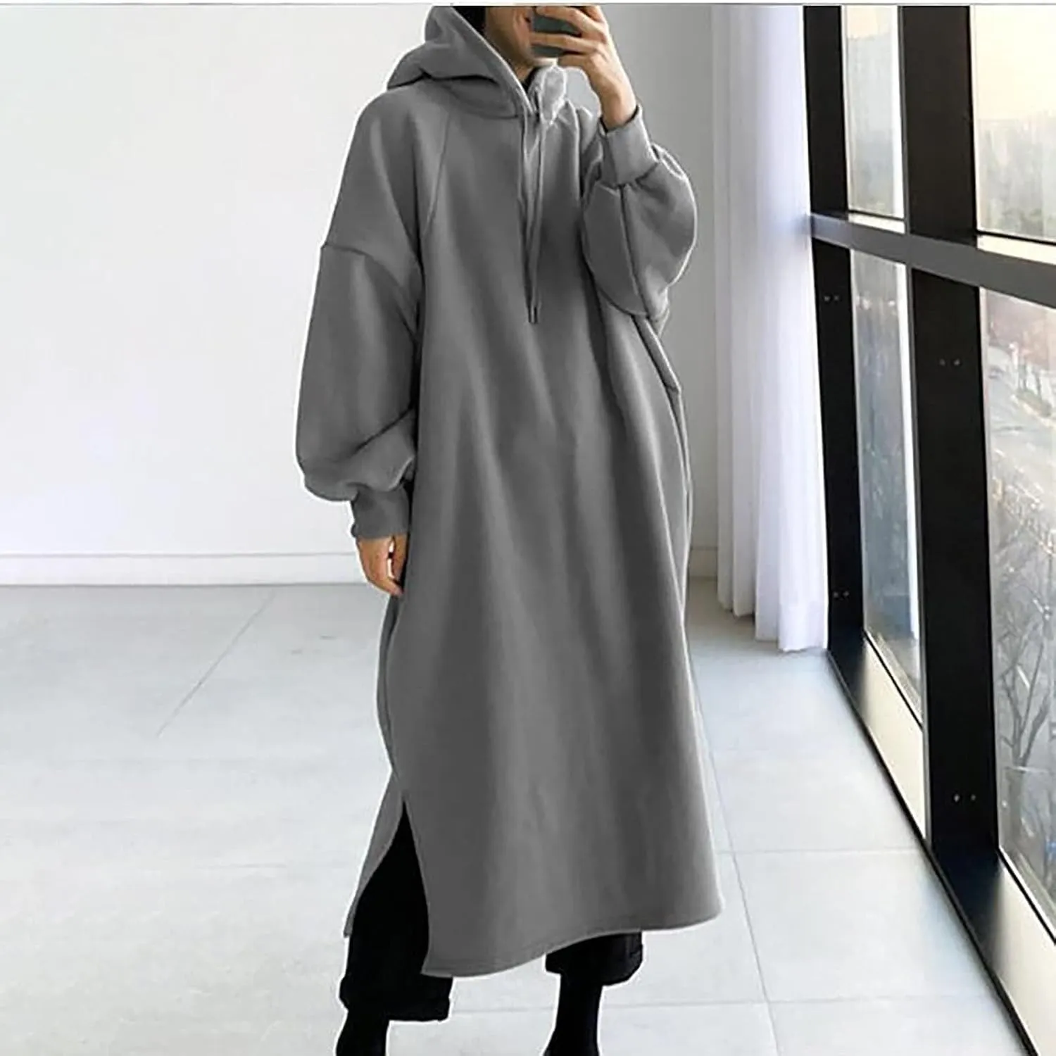 Kubbon Women's Pullover Hoodie Fleece Hooded Sweatshirt Maxi Dress Baggy Loose Long Sleeve Tops Plus Size Business Shirts