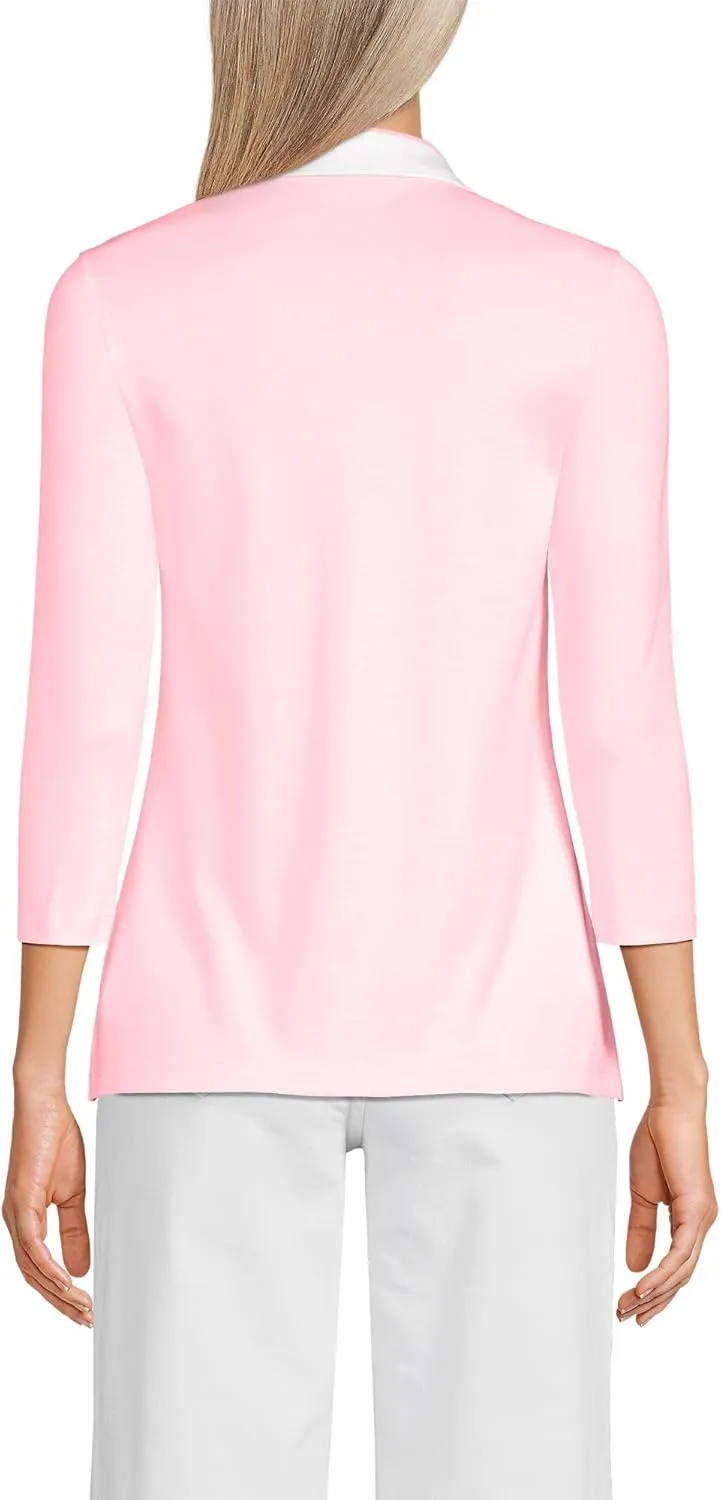 Lands' End Women's 3/4 Sleeve American-Grown Supima Cotton Polo Shirt