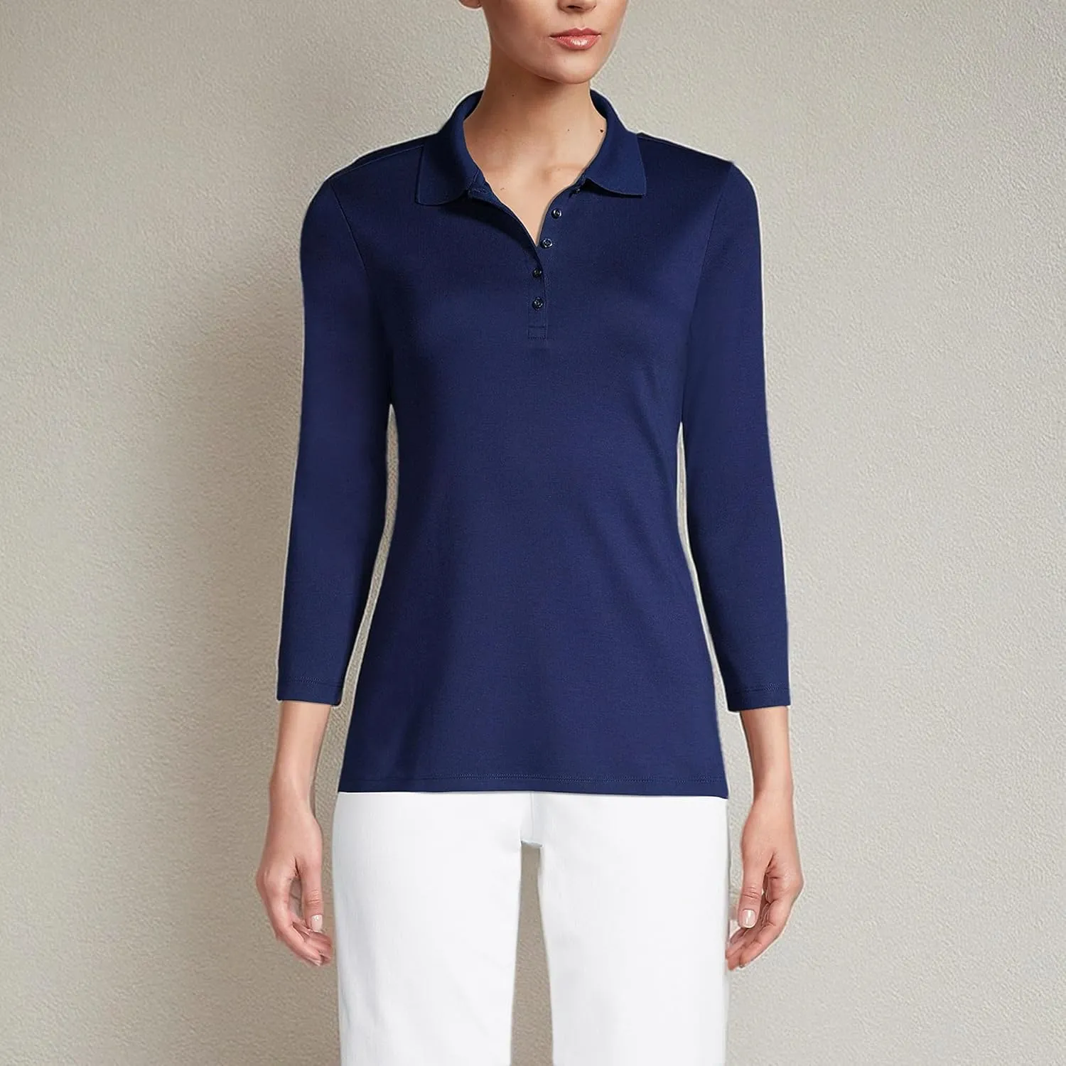 Lands' End Women's 3/4 Sleeve American-Grown Supima Cotton Polo Shirt