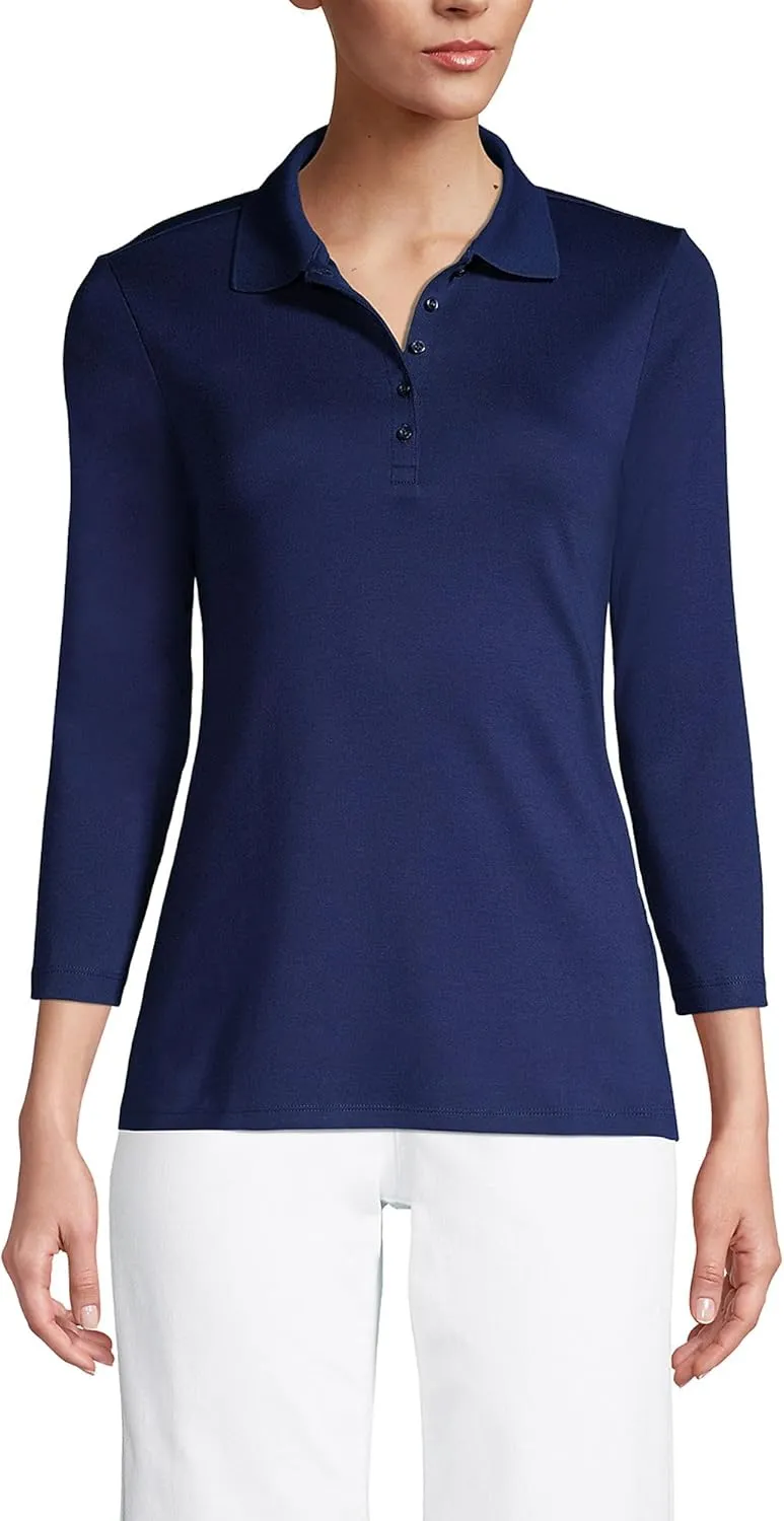 Lands' End Women's 3/4 Sleeve American-Grown Supima Cotton Polo Shirt