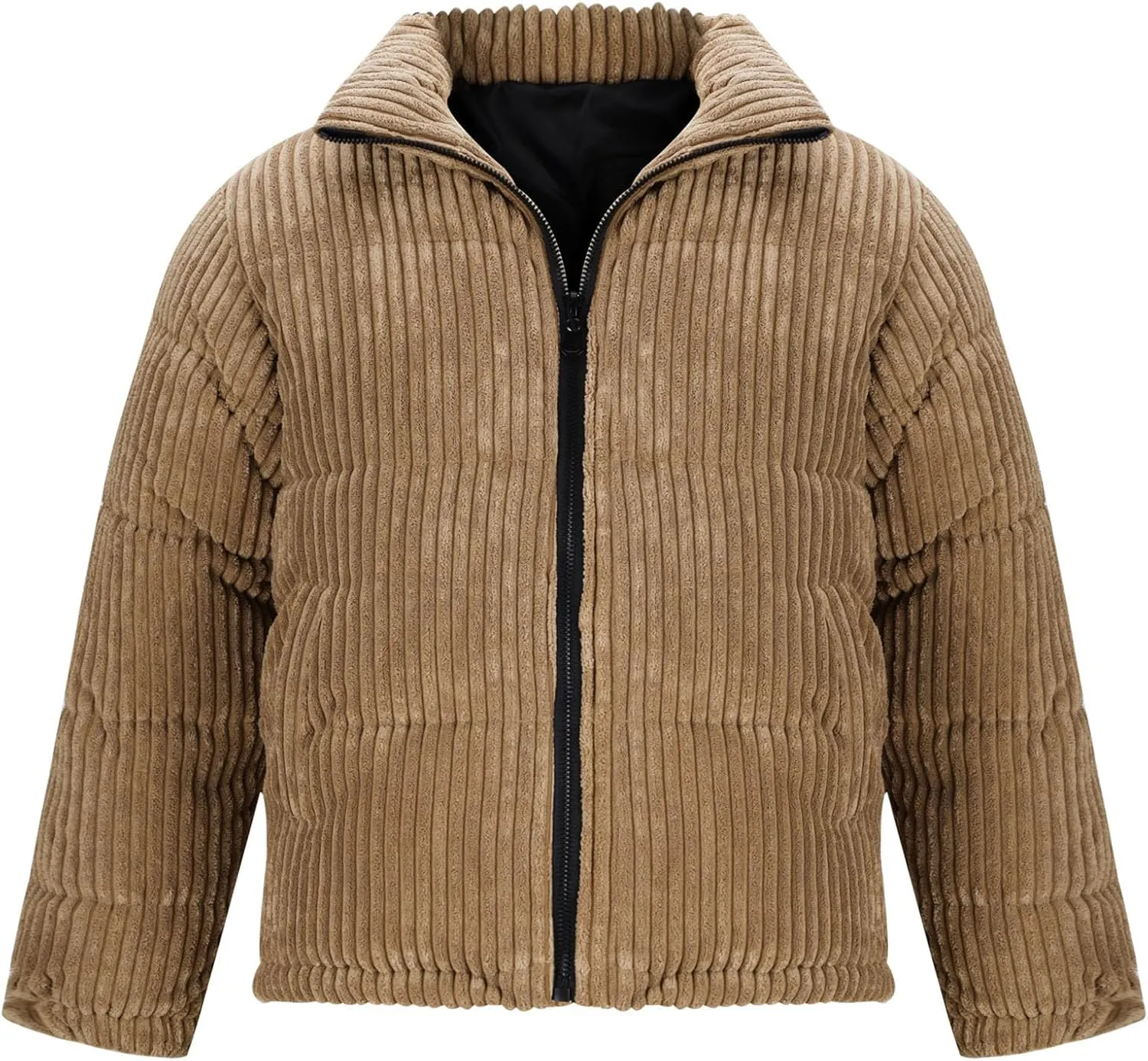 lcziwo Mens Quilted Corduroy Puffer Jacket Plus Size Zip up Stand Collar Padded Cotton Jacket Warm Thick Winter Coat