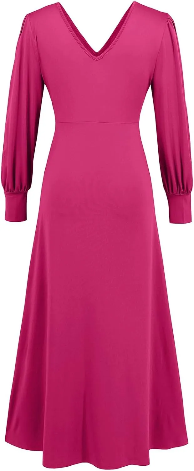 Leaf Print Ruffle Hem Belted Dress for Women V-Neck Vacation Ruffle Sleeve Party Formal Dress for Spring Summer