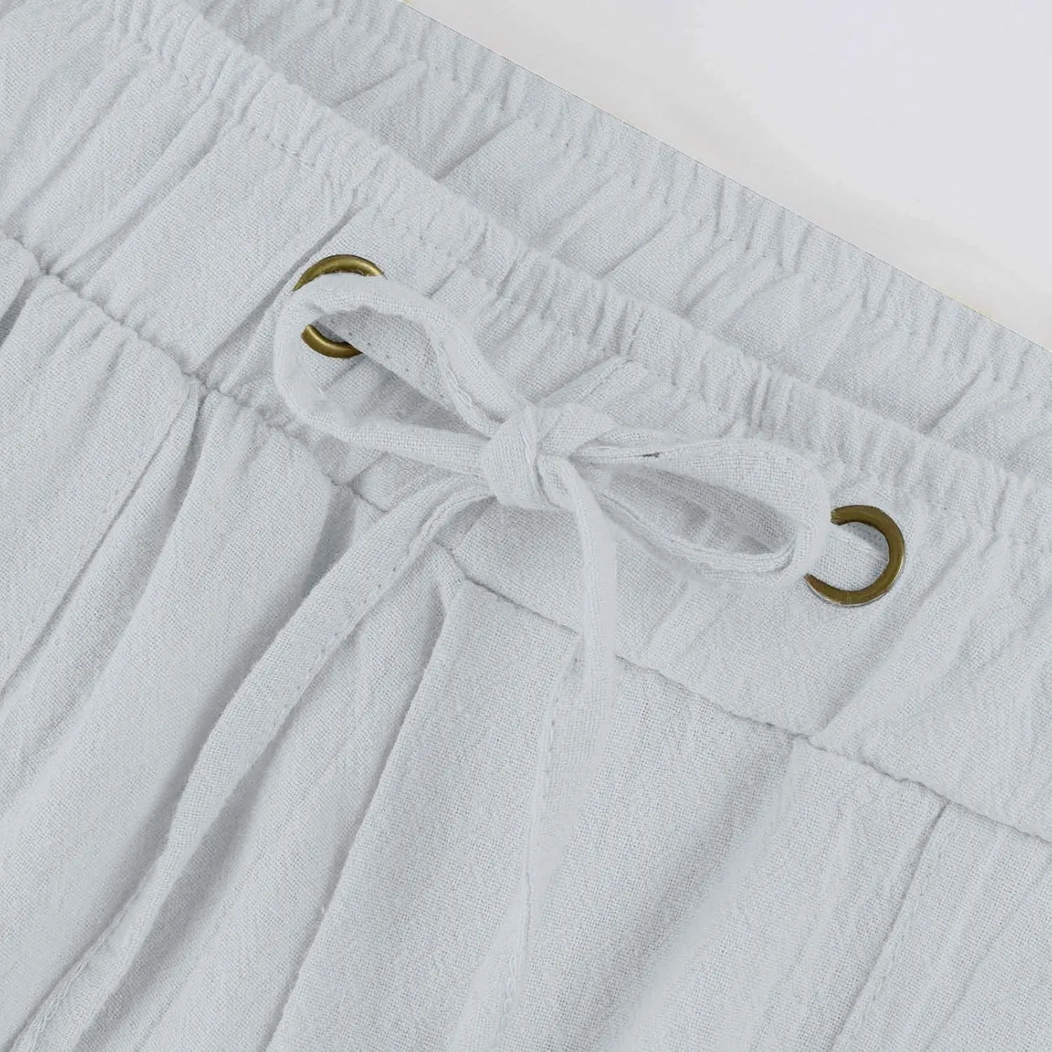 Linen Pants for Women Solid Elastic Pants Long Drawstring Linen Women Waist Summer Vacation High Waist Wide Leg