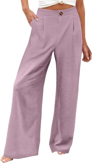 Linen Striped Pants Women Button Up Wide Leg Linen Pants Women Summer Casual Vintage Palazzo Pants with Pockets