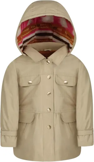 LONDON FOG Girls' Midweight Flounce Hem Utililty Trench with Hood