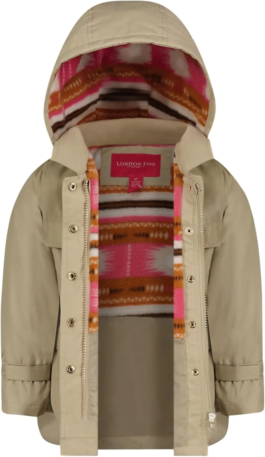 LONDON FOG Girls' Midweight Flounce Hem Utililty Trench with Hood