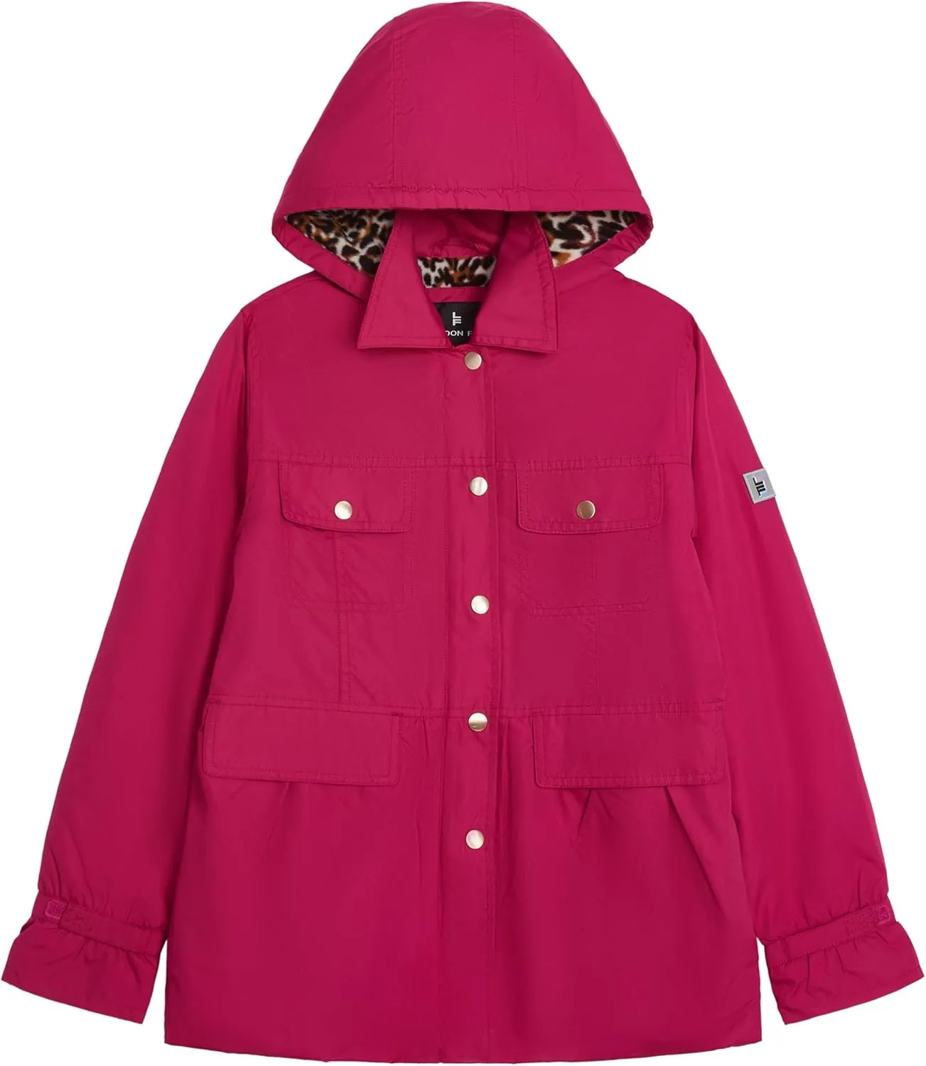 LONDON FOG Girls' Midweight Flounce Hem Utililty Trench with Hood