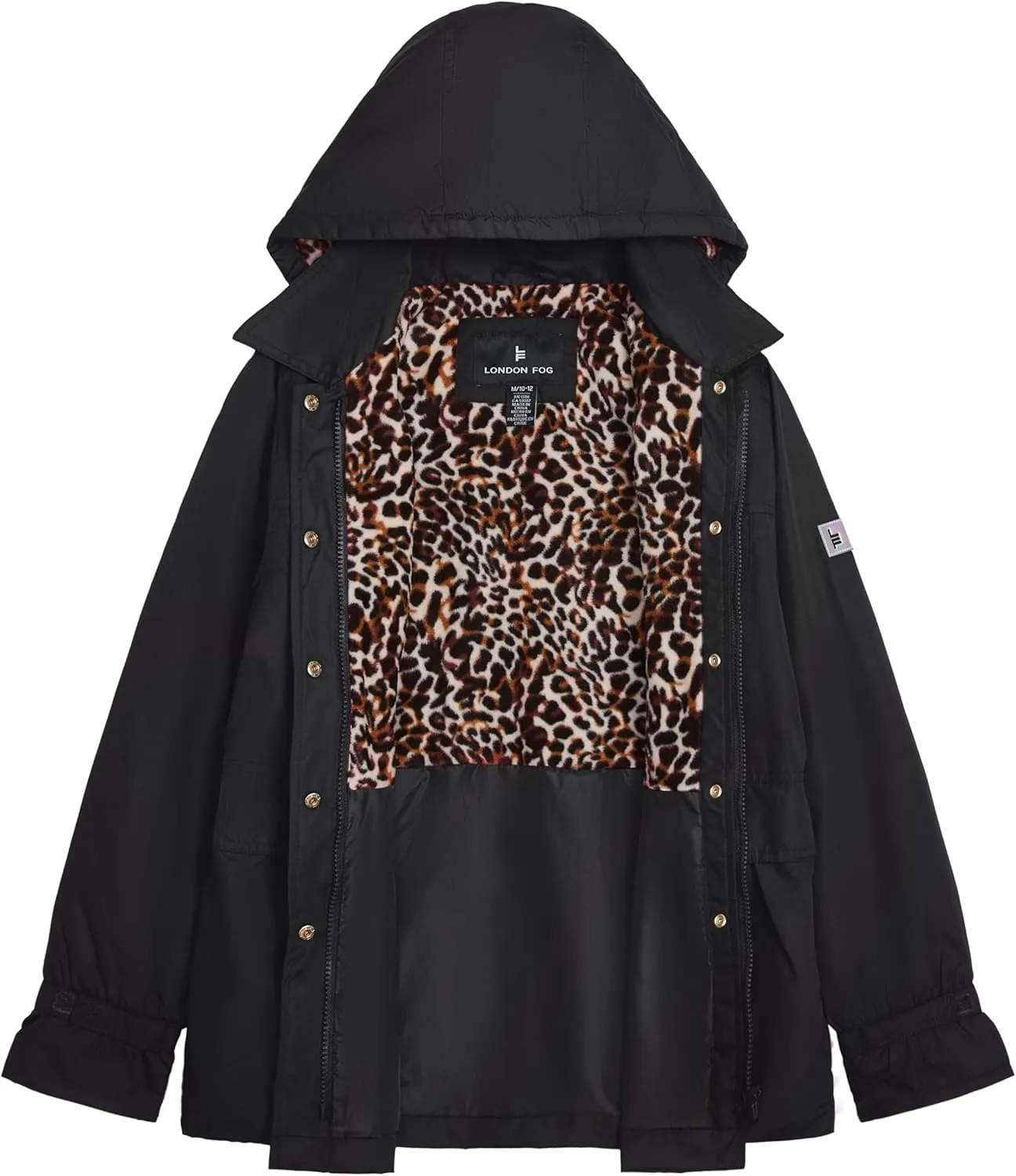 LONDON FOG Girls' Midweight Flounce Hem Utililty Trench with Hood