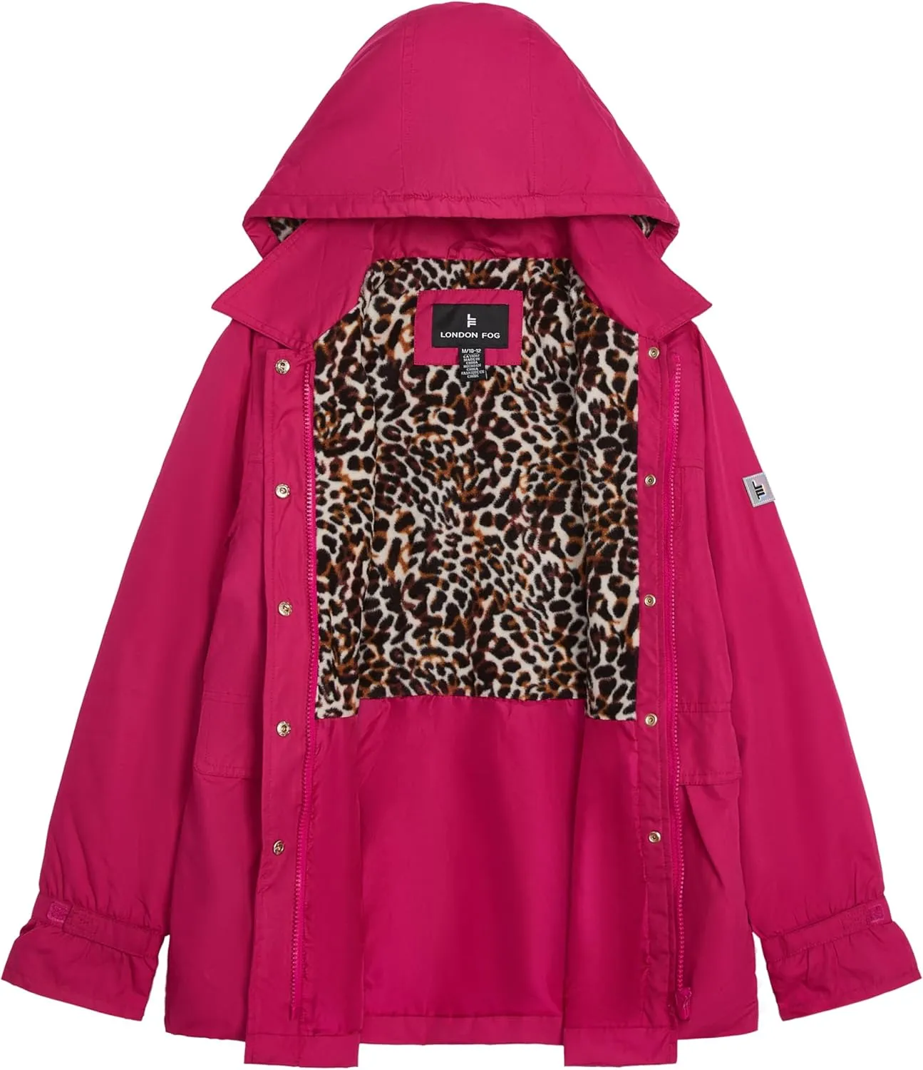 LONDON FOG Girls' Midweight Flounce Hem Utililty Trench with Hood