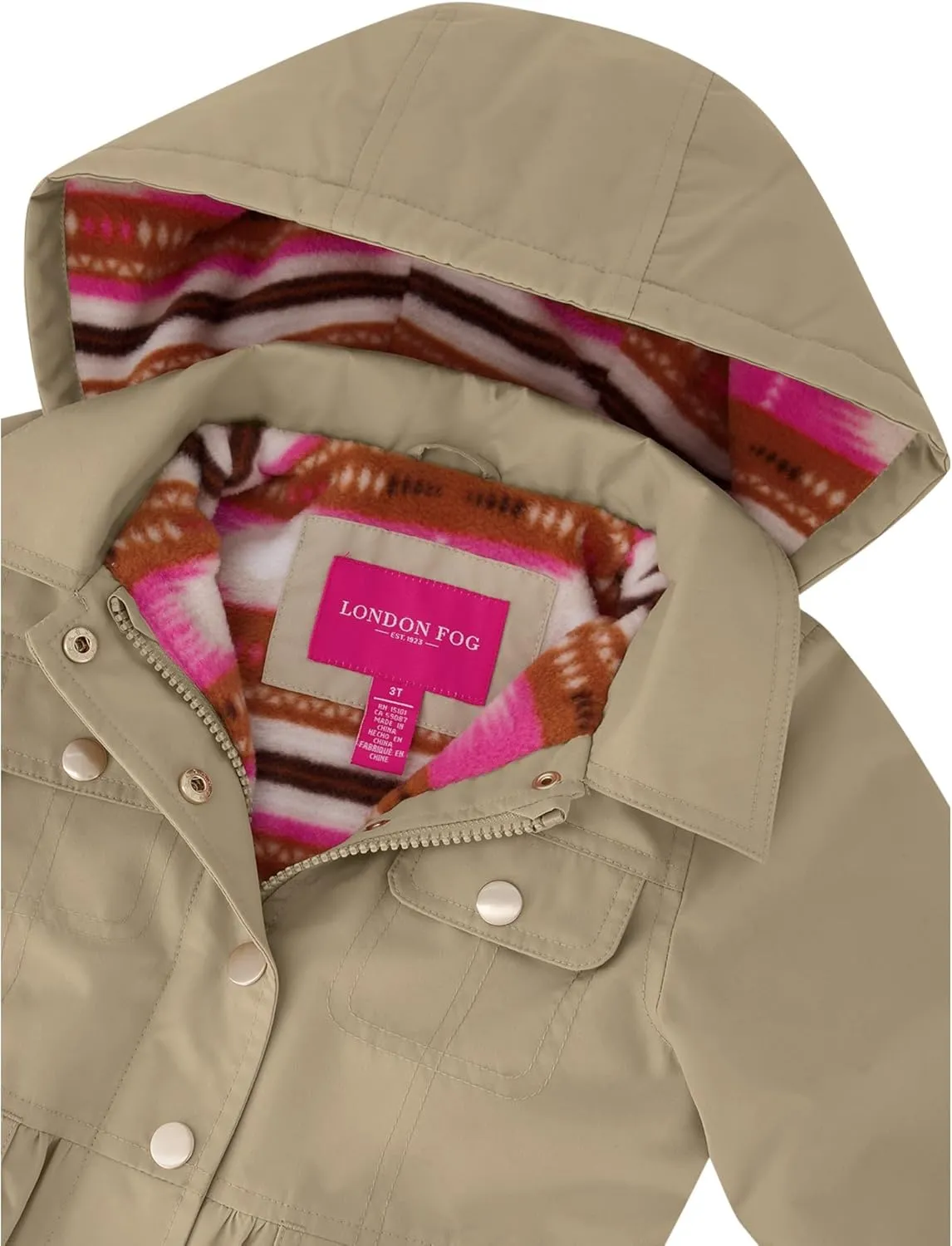 LONDON FOG Girls' Midweight Flounce Hem Utililty Trench with Hood