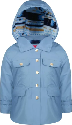 LONDON FOG Girls' Midweight Flounce Hem Utililty Trench with Hood