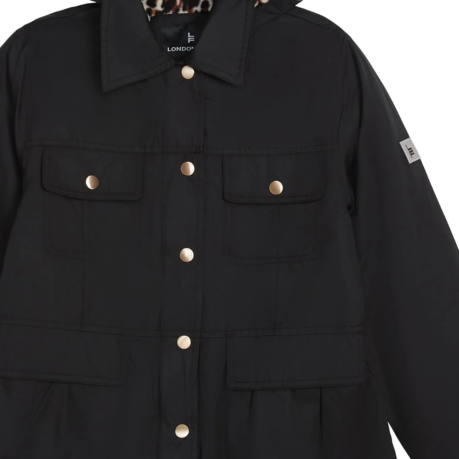 LONDON FOG Girls' Midweight Flounce Hem Utililty Trench with Hood