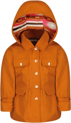 LONDON FOG Girls' Midweight Flounce Hem Utililty Trench with Hood