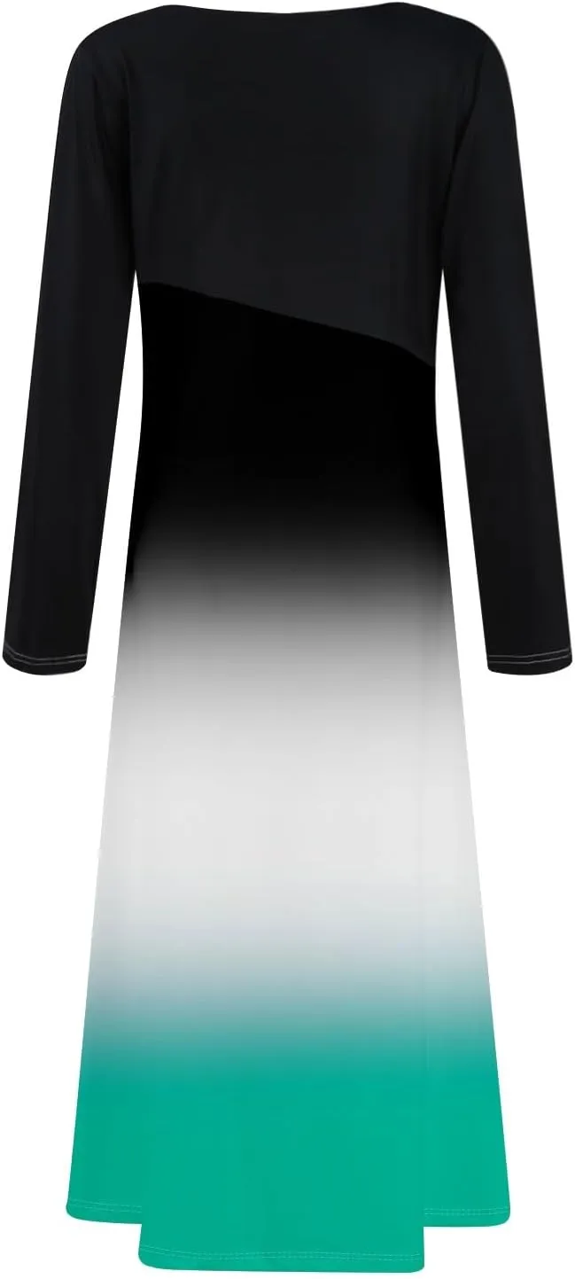 Long Sleeve Midi Dress for Women Formal Plus Size Fall Winter Casual Wedding Guest Cocktail Swing Long Dresses