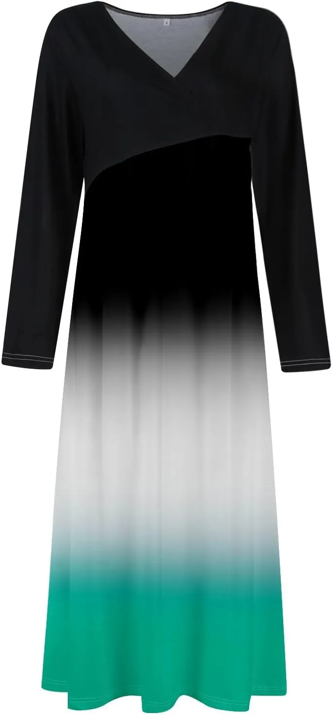 Long Sleeve Midi Dress for Women Formal Plus Size Fall Winter Casual Wedding Guest Cocktail Swing Long Dresses