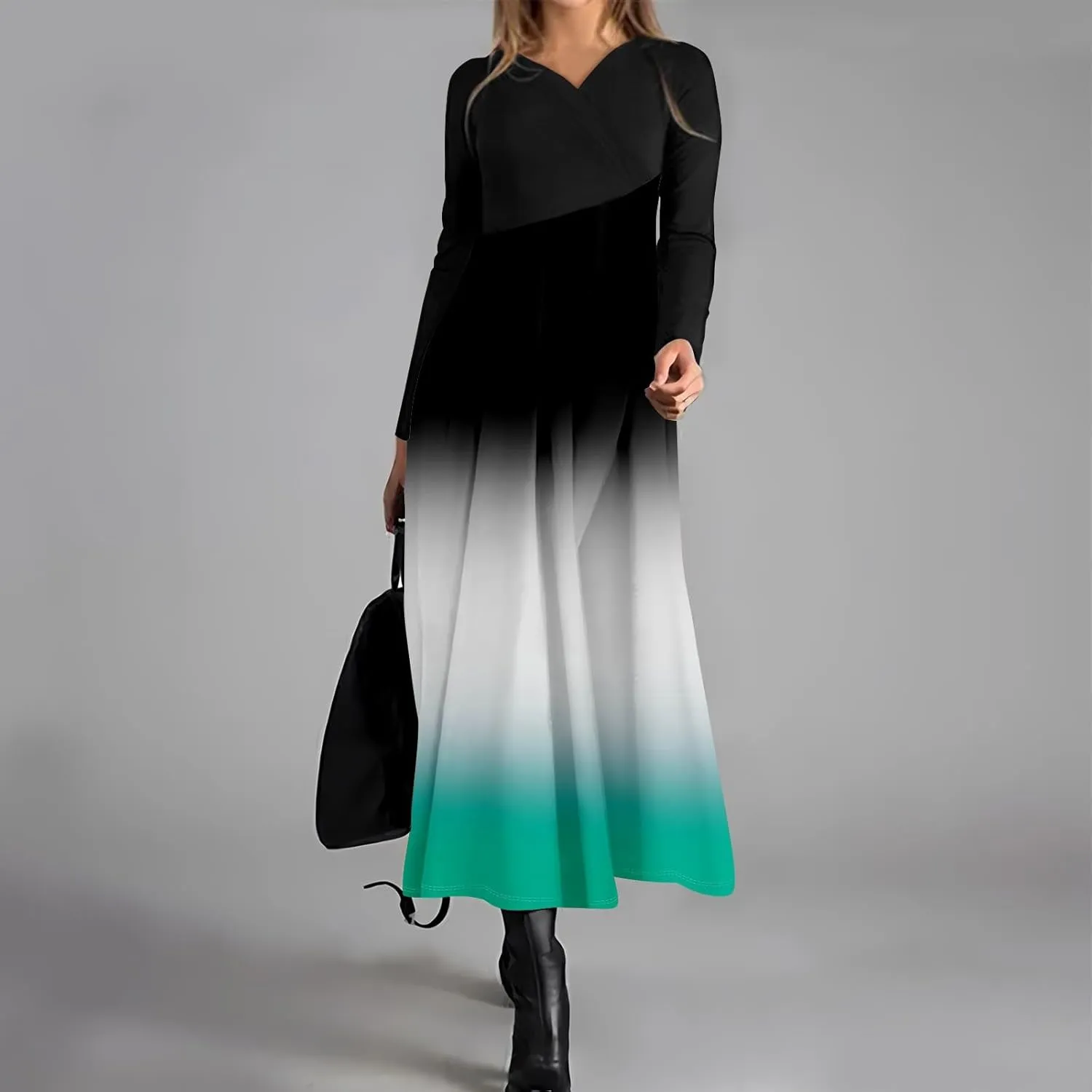 Long Sleeve Midi Dress for Women Formal Plus Size Fall Winter Casual Wedding Guest Cocktail Swing Long Dresses