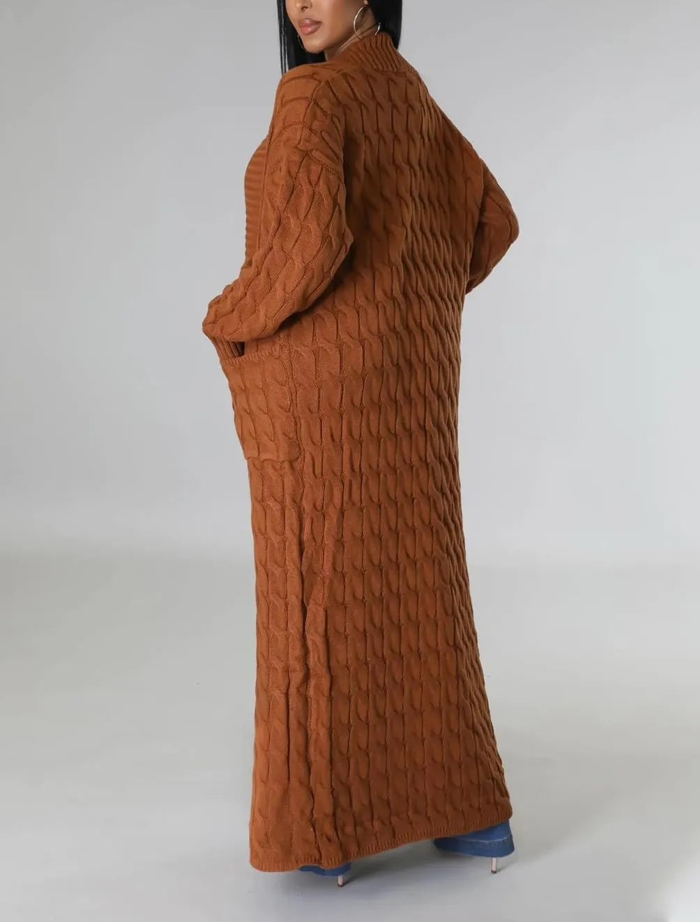 Long Sweaters for Women Cardigan Open Front Long Sleeve Plus Size Chunky Cable Knit Duster Cardigans with Pockets Winter Coat