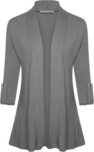 Loxdonz Women's Open Front Cardigans Casual 3/4 Sleeve Cardigan Soft Lightweight Top