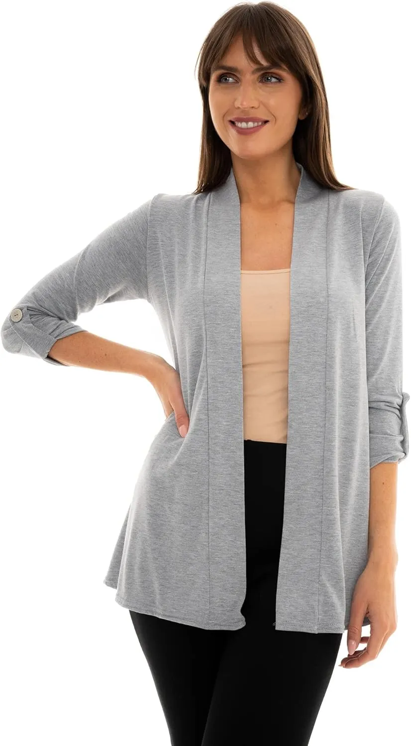 Loxdonz Women's Open Front Cardigans Casual 3/4 Sleeve Cardigan Soft Lightweight Top