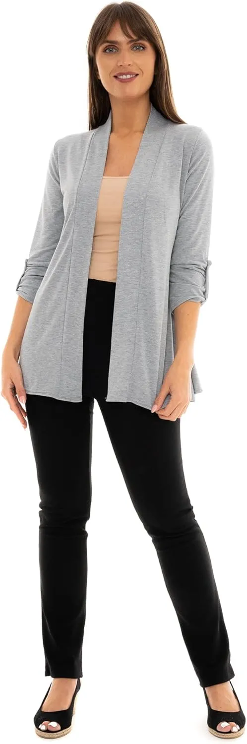 Loxdonz Women's Open Front Cardigans Casual 3/4 Sleeve Cardigan Soft Lightweight Top