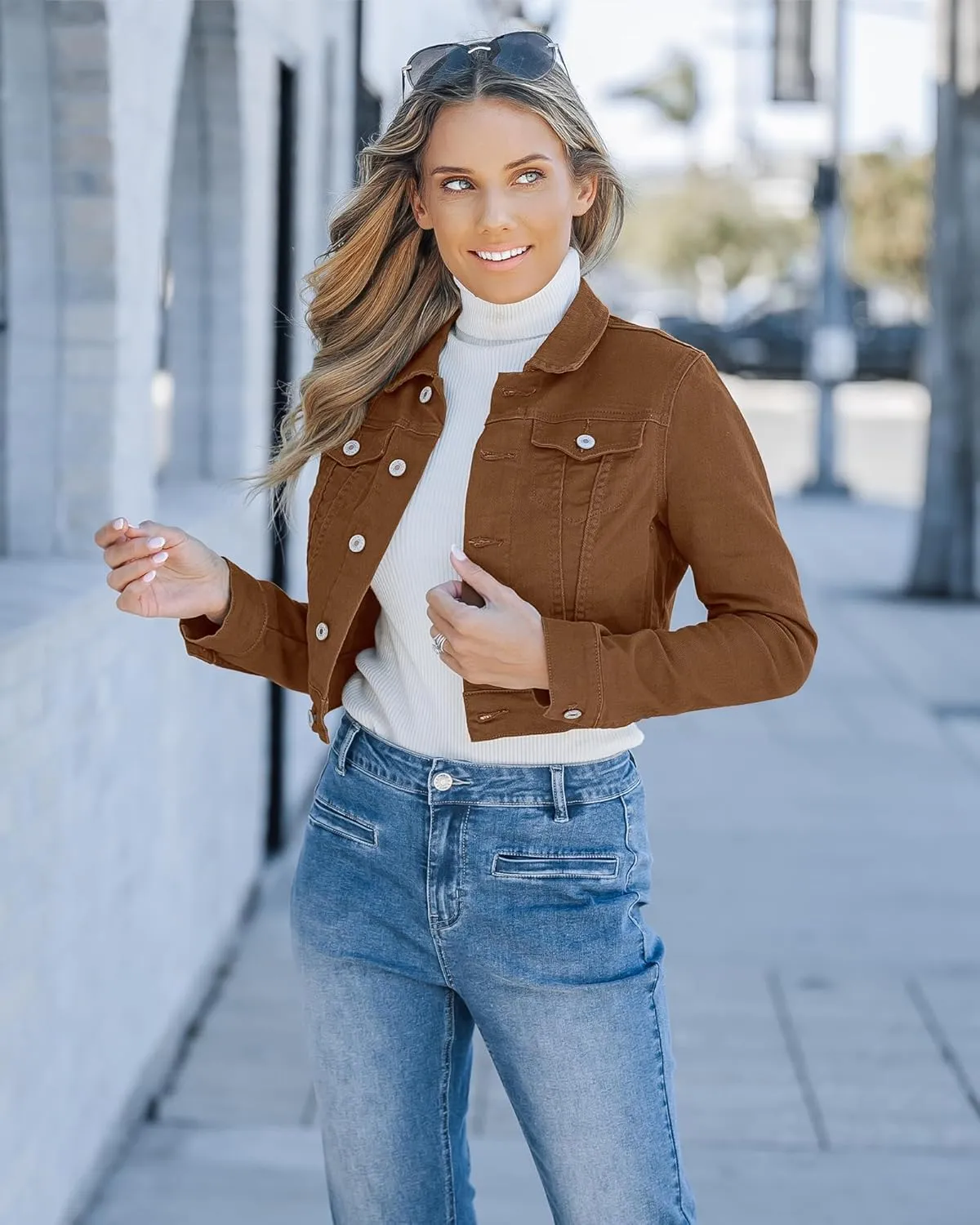 luvamia 2025 Cropped Jean Jackets for Women Fashion Short Denim Shacket Jacket Lightweight Fitted Stretchy with Pockets