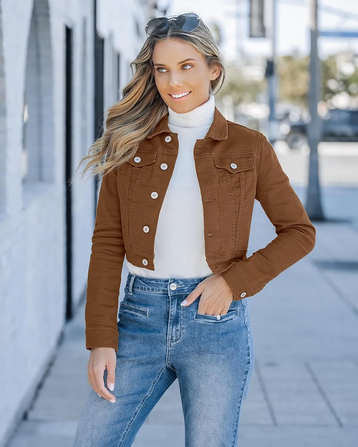 luvamia 2025 Cropped Jean Jackets for Women Fashion Short Denim Shacket Jacket Lightweight Fitted Stretchy with Pockets
