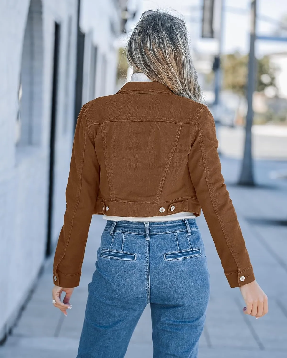 luvamia 2025 Cropped Jean Jackets for Women Fashion Short Denim Shacket Jacket Lightweight Fitted Stretchy with Pockets