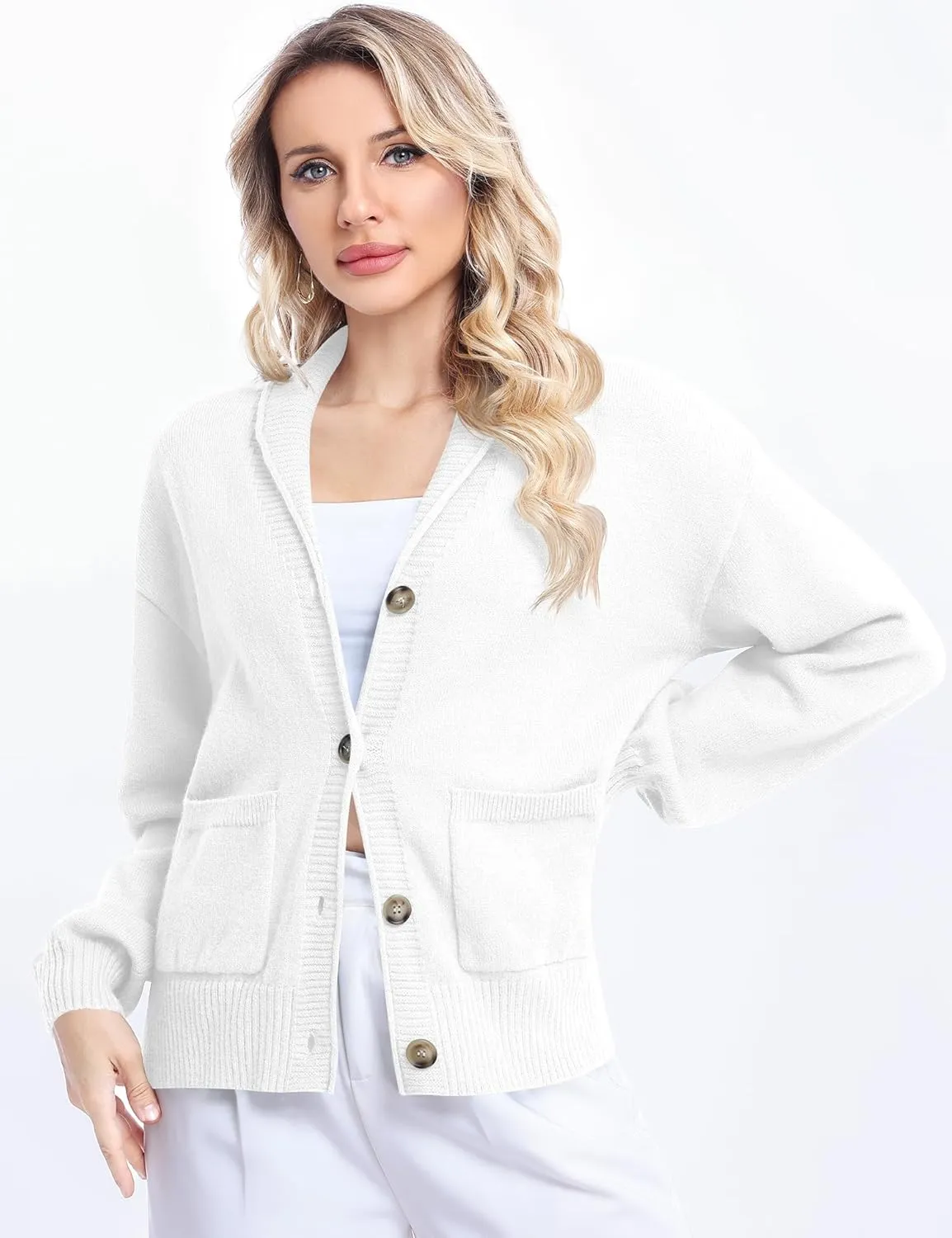 LUYAA Women's Cardigan Sweaters 2024 Oversized Open Front Button V Neck Lightweight Cardigans Outerwear