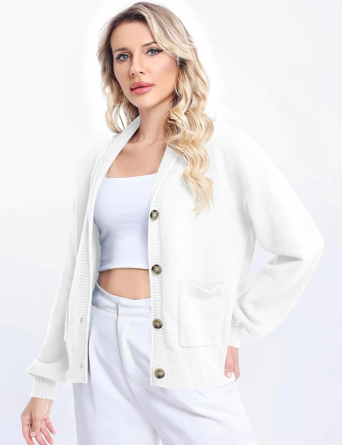 LUYAA Women's Cardigan Sweaters 2024 Oversized Open Front Button V Neck Lightweight Cardigans Outerwear