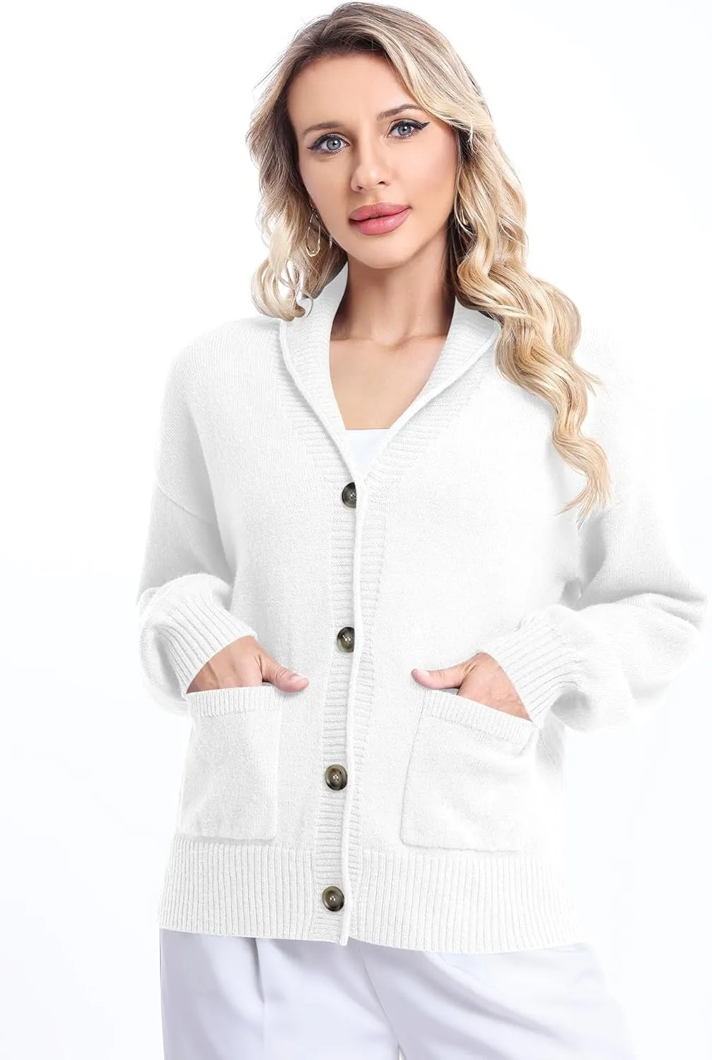 LUYAA Women's Cardigan Sweaters 2024 Oversized Open Front Button V Neck Lightweight Cardigans Outerwear