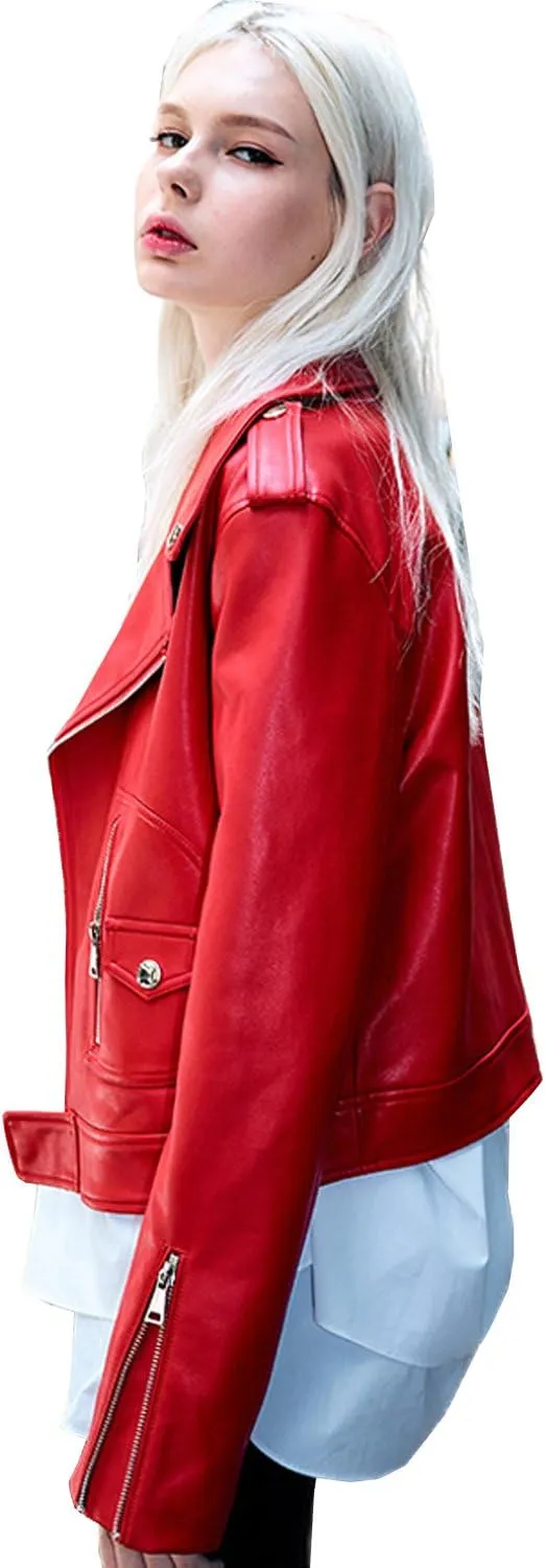 LY VAREY LIN Women's Zipper Motorcycle Biker Faux Leather Jackets