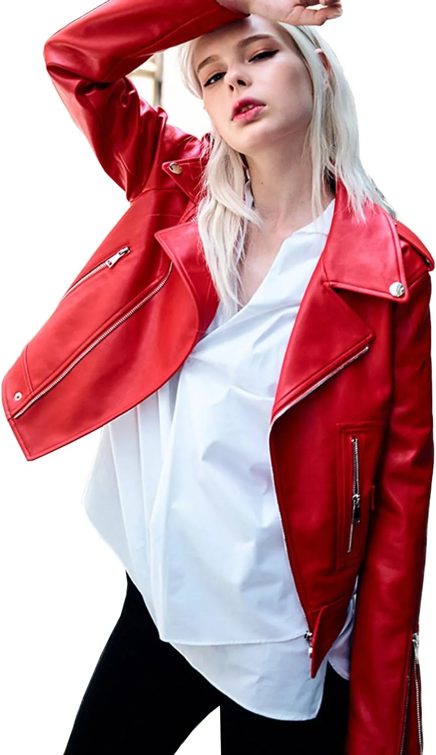 LY VAREY LIN Women's Zipper Motorcycle Biker Faux Leather Jackets