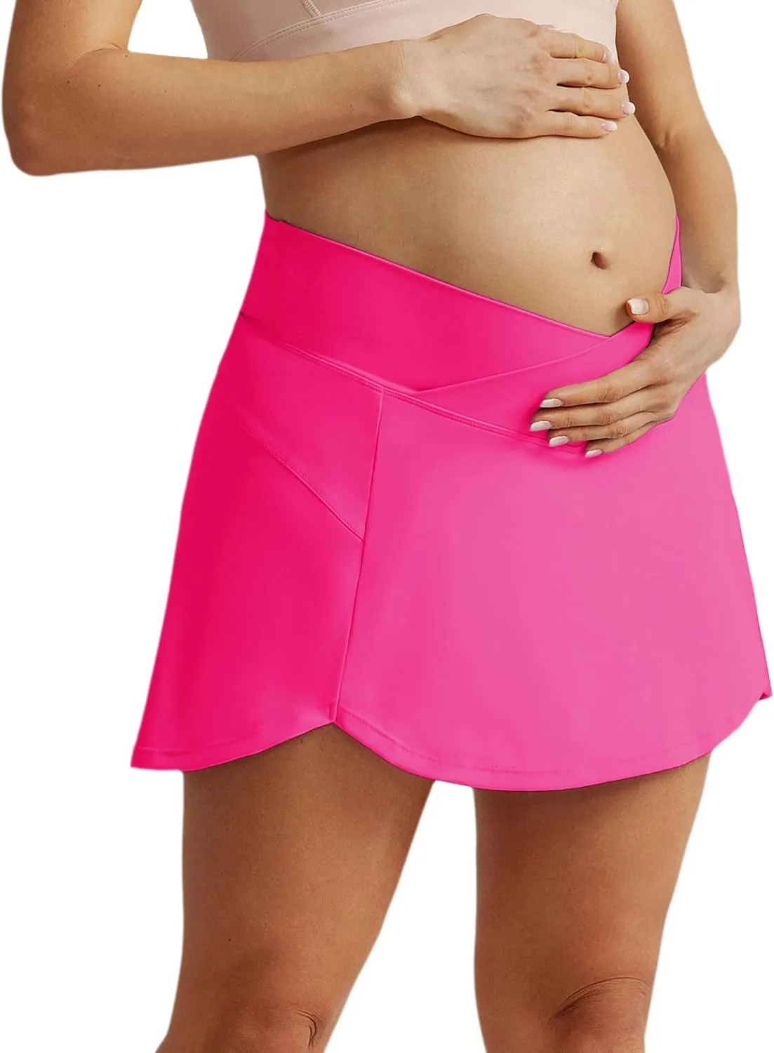 Maacie Maternity Tennis Golf Skorts Built-in Short with Pockets Cross Waist Low-Rise