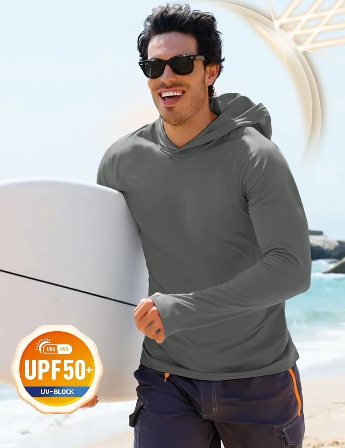 MAGCOMSEN Men's UPF 50  Sun Protection Shirts Quick Dry Long Sleeve Rash Guard Lightweight Hoodie Shirt Fishing Running