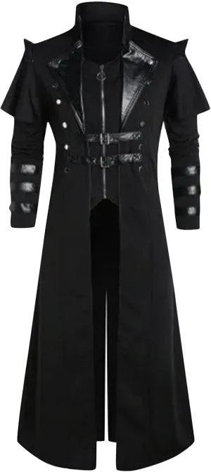 Mans Steampunk Trench Coat Medieval Victorian Gothic Stand Collar Long Coat Tailcoat Jacket Oversized Jackets