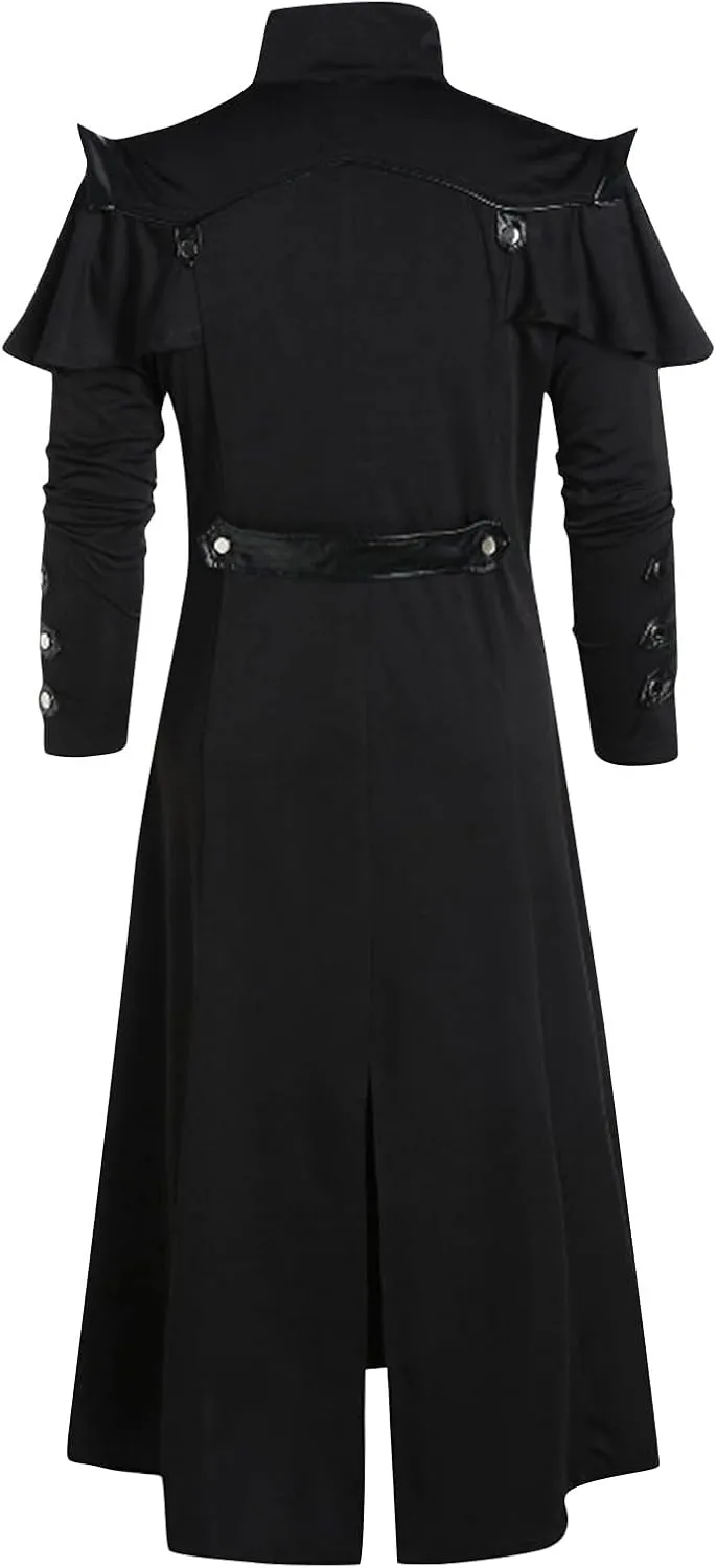 Mans Steampunk Trench Coat Medieval Victorian Gothic Stand Collar Long Coat Tailcoat Jacket Oversized Jackets