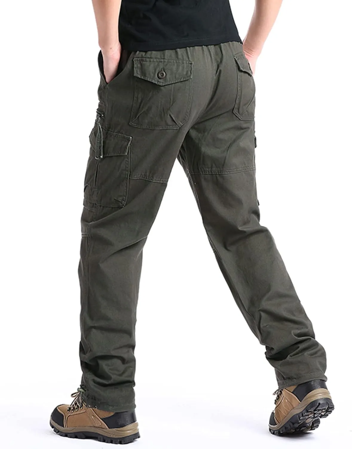 Mens Cargo Work Pants Elastic Waist Slim Fit Athletic Jogger Pants Drawstring Khaki Chinos Trousers Sweatpants