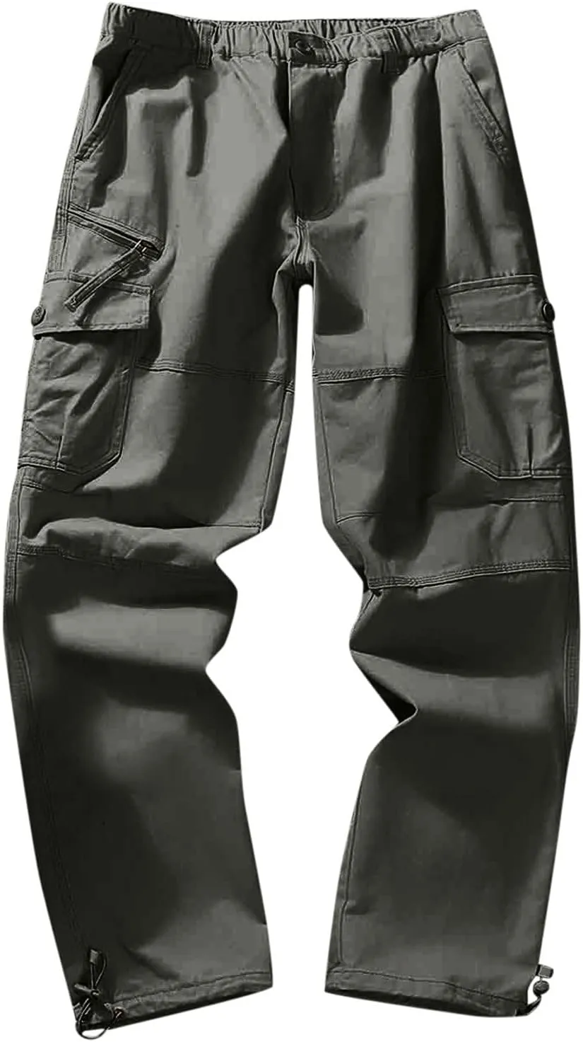 Mens Cargo Work Pants Elastic Waist Slim Fit Athletic Jogger Pants Drawstring Khaki Chinos Trousers Sweatpants