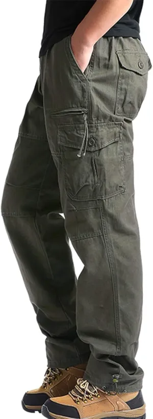 Mens Cargo Work Pants Elastic Waist Slim Fit Athletic Jogger Pants Drawstring Khaki Chinos Trousers Sweatpants