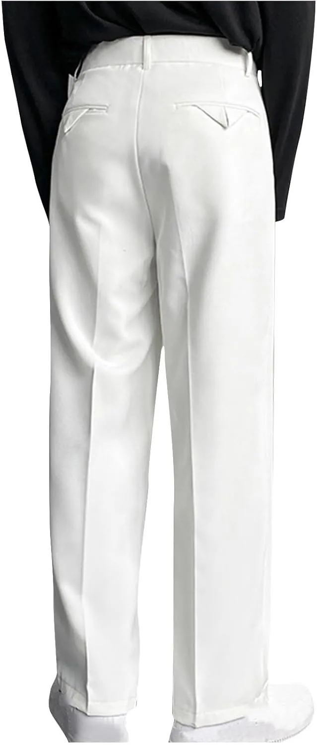 Men's Casual Business Pants Loose Pleated Dress Pants High Waisted Button Straight Wide Leg Suit Pants Work Trousers