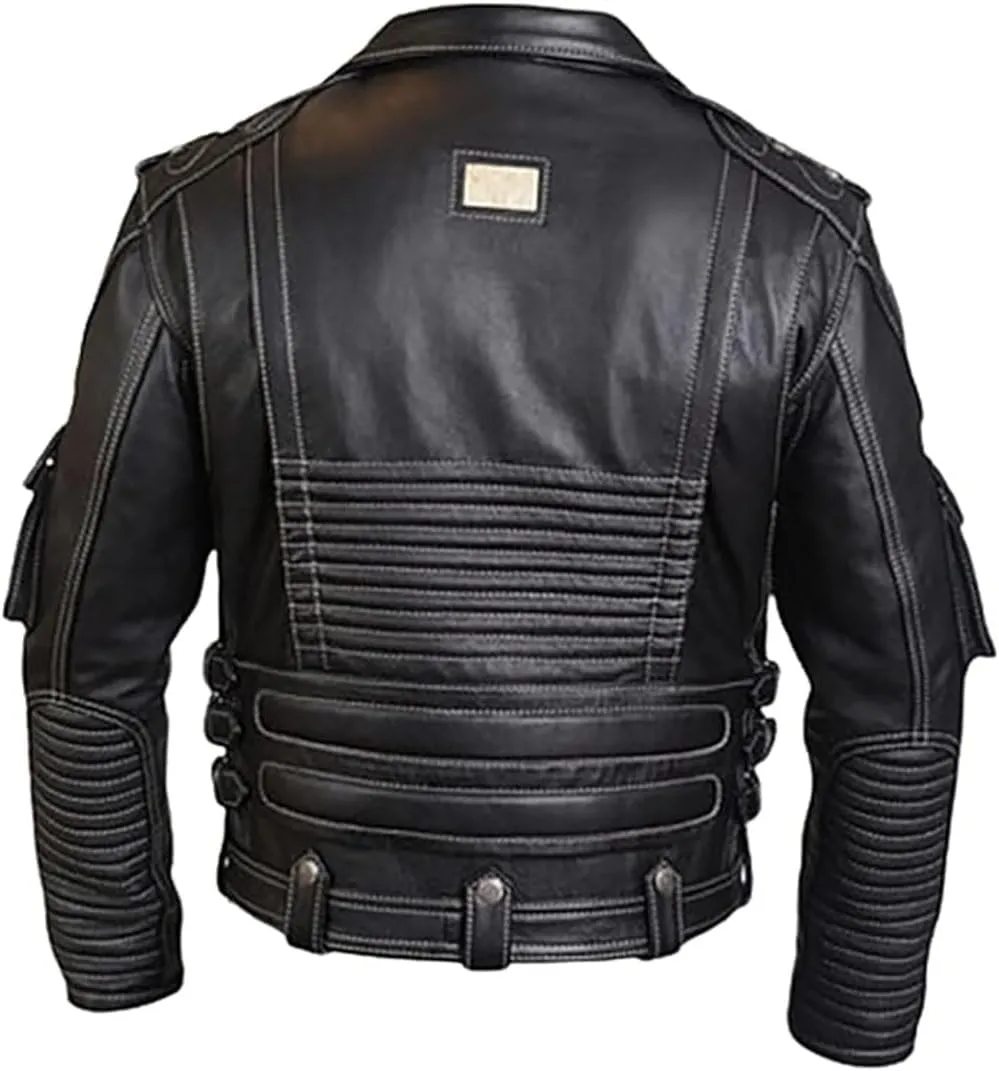 Men's Genuine Cowhide Top Grain Premium Heavyweight Biker Leather Jacket | HD Motorcycle Black Leather Jacket | Size Xs - 4xL