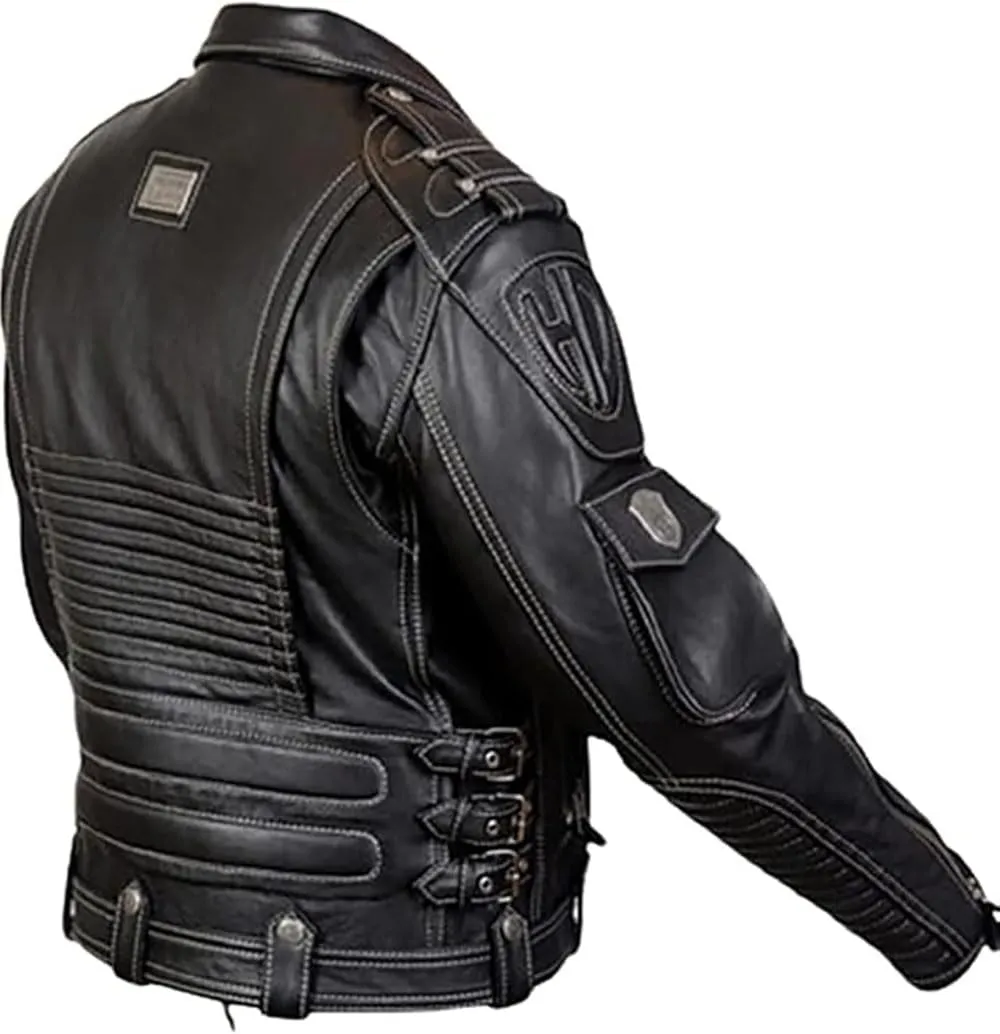 Men's Genuine Cowhide Top Grain Premium Heavyweight Biker Leather Jacket | HD Motorcycle Black Leather Jacket | Size Xs - 4xL