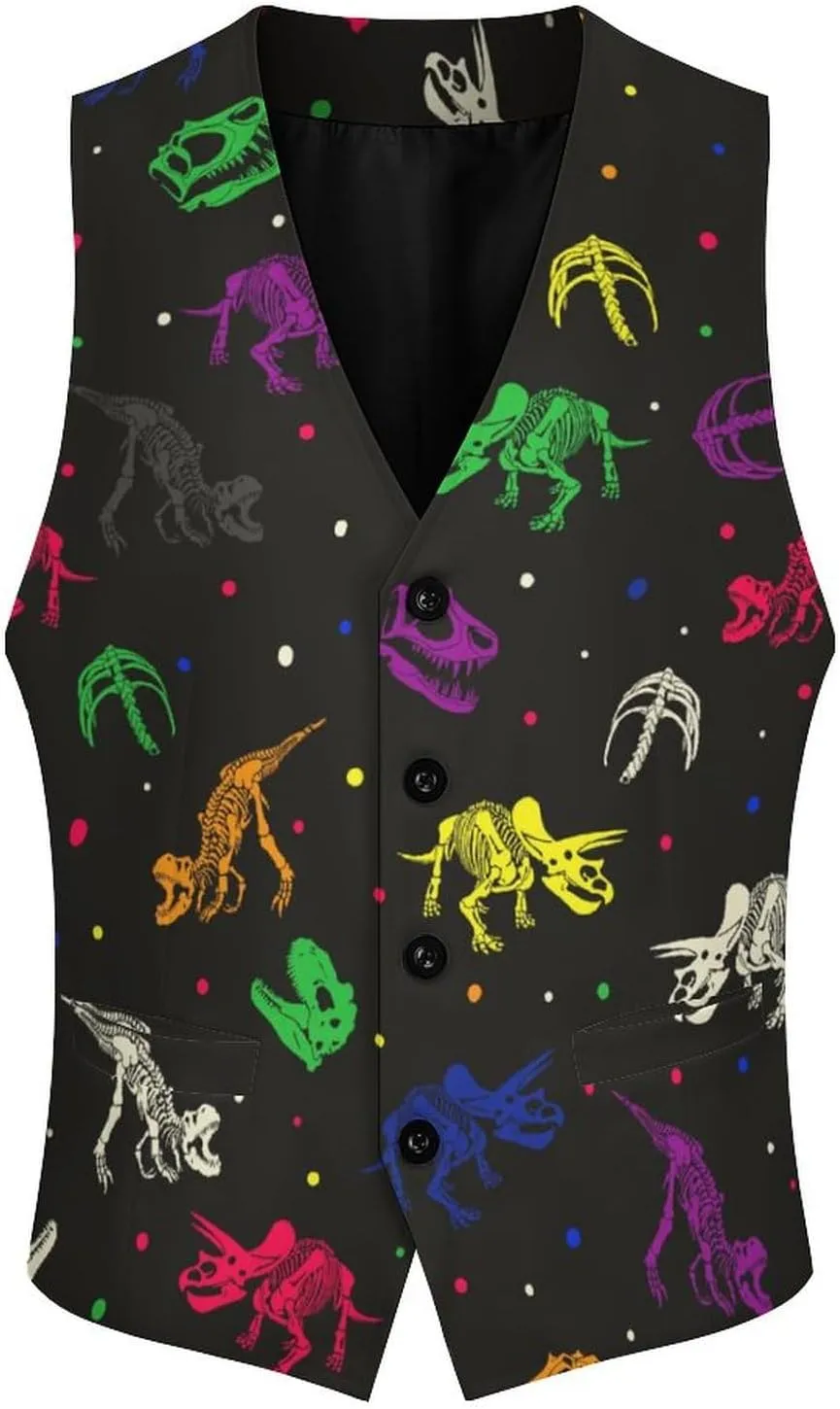 Men's Hawaiian Leaf Suit Vest Slim Fit Business Dress Vest Waistcoat for Wedding Party Casual Dress