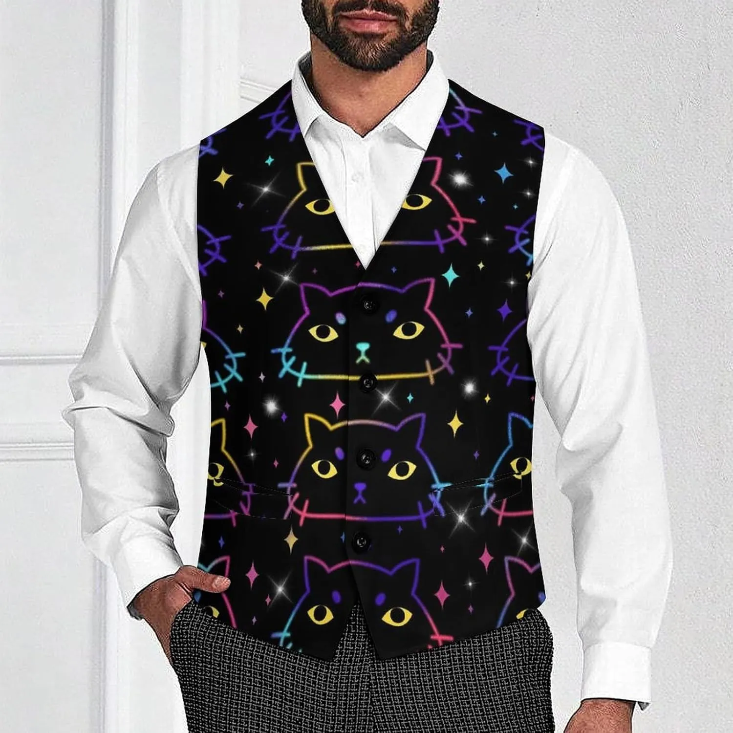 Men's Hawaiian Leaf Suit Vest Slim Fit Business Dress Vest Waistcoat for Wedding Party Casual Dress