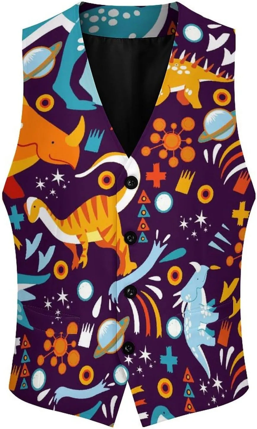 Men's Hawaiian Leaf Suit Vest Slim Fit Business Dress Vest Waistcoat for Wedding Party Casual Dress