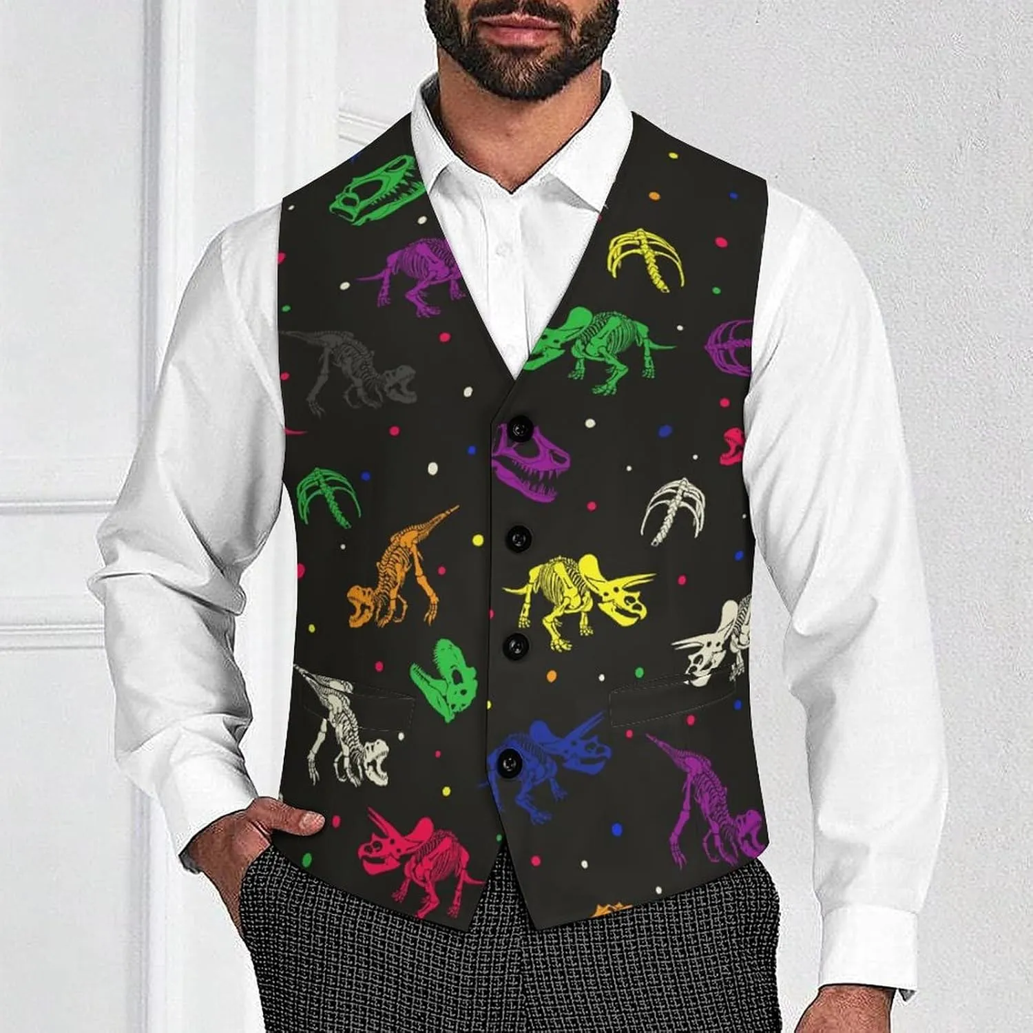 Men's Hawaiian Leaf Suit Vest Slim Fit Business Dress Vest Waistcoat for Wedding Party Casual Dress
