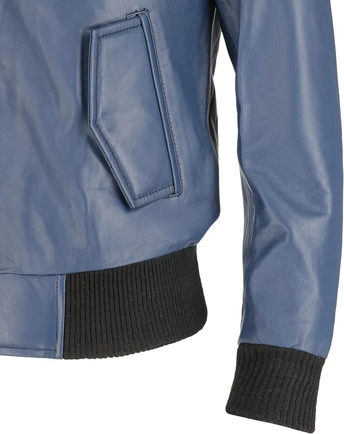 Men's Leather Varsity Jacket - Black Leather Bomber Jacket for Men